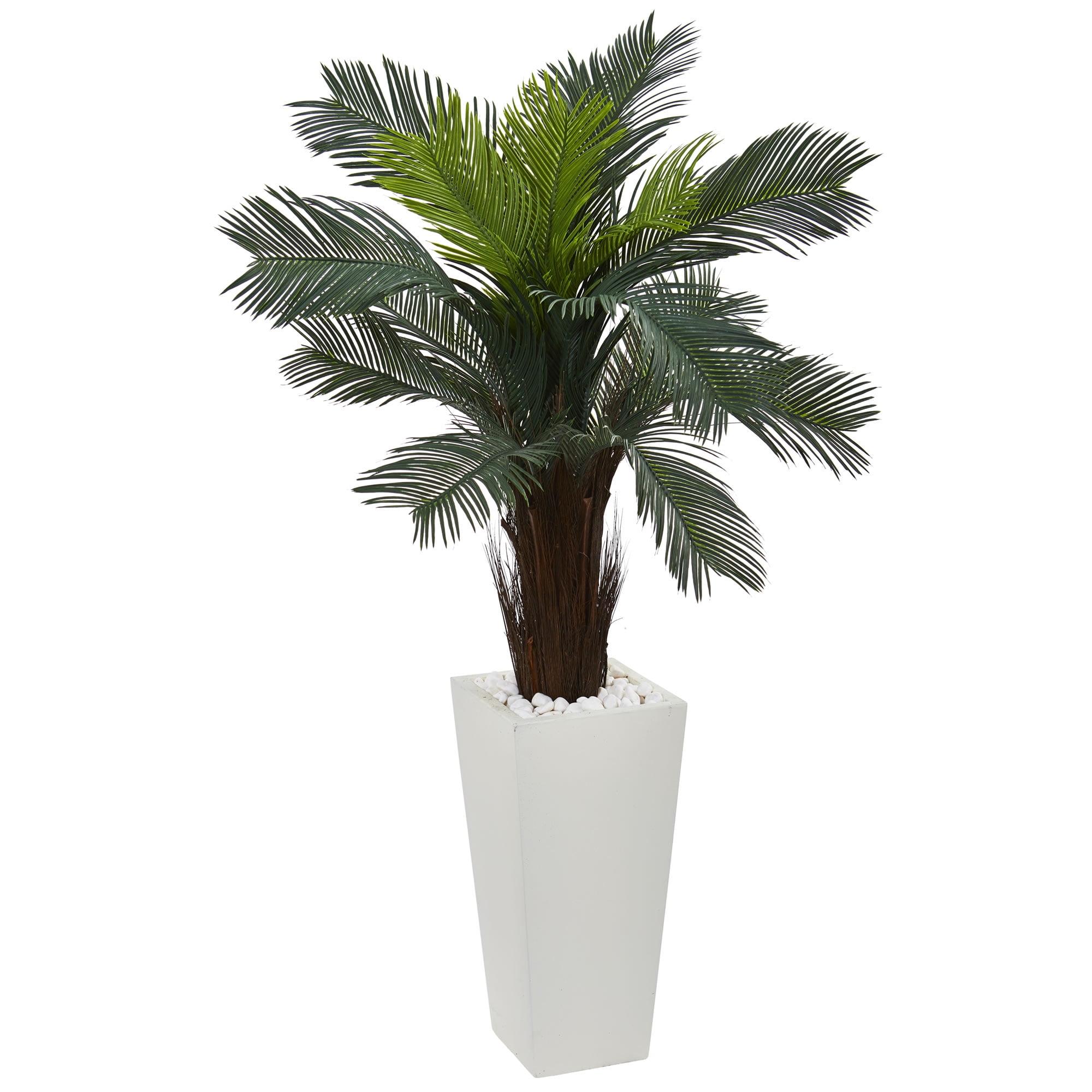 Nearly Natural 4.5ft. Cycas Artificial Plant in White Tower Planter, Green