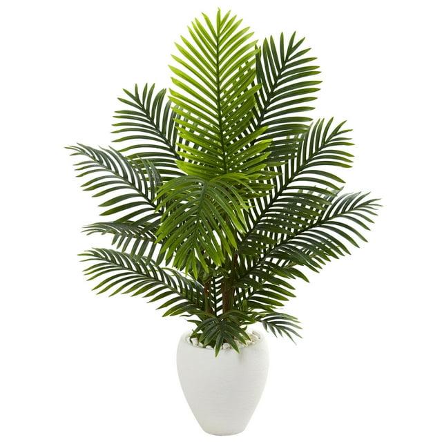Nearly Natural 4.5-ft Paradise Palm Artificial Tree in White Planter