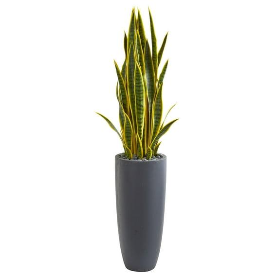 Nearly Natural 4.5-ft Artificial Sansevieria Snake Plant in Gray Planter