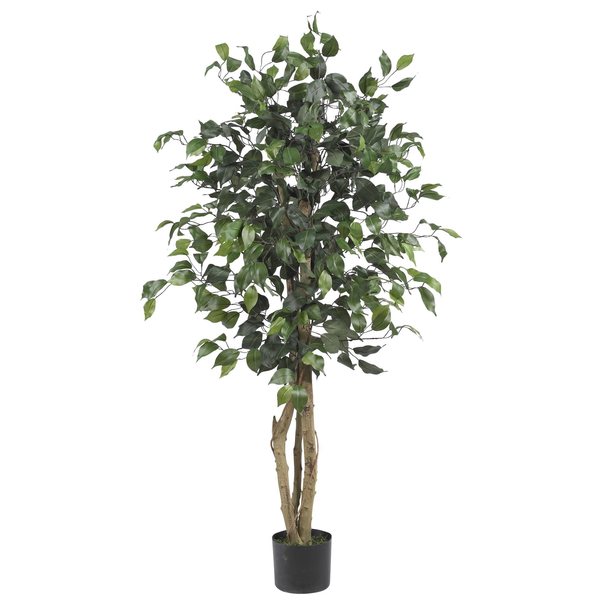 4-Foot Green Silk Ficus Tree in Black Pot