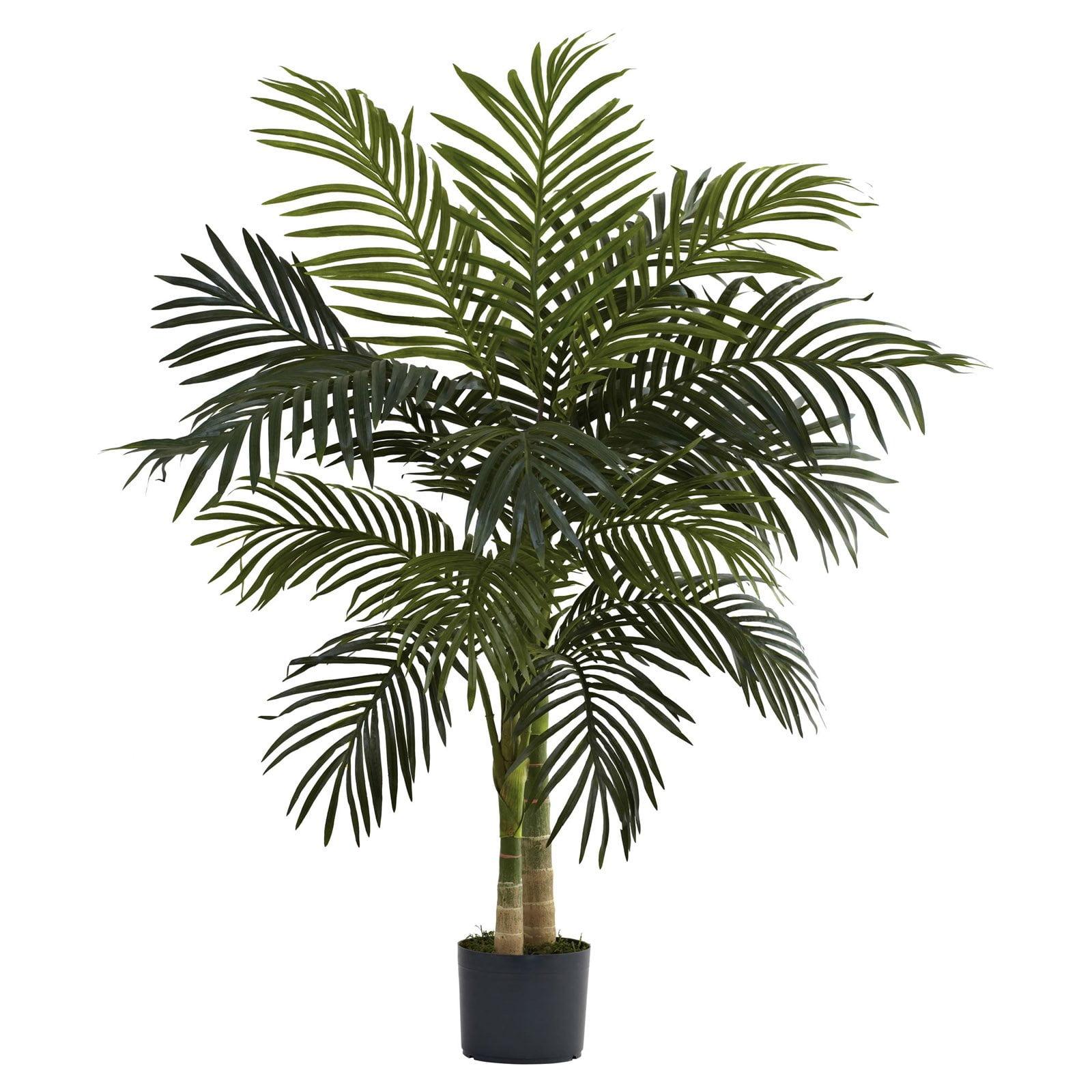 4 ft. Green Silk and Plastic Palm Outdoor Floor Plant