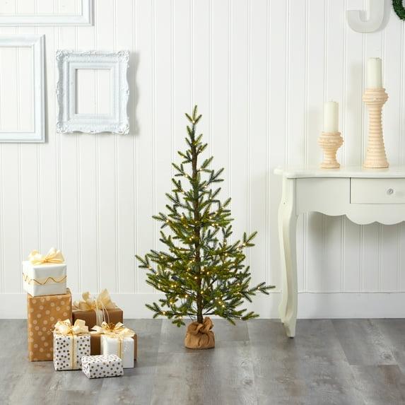 Nearly Natural 4' Green Fir Artificial Christmas Tree Prelit 100 Clear LED Lights