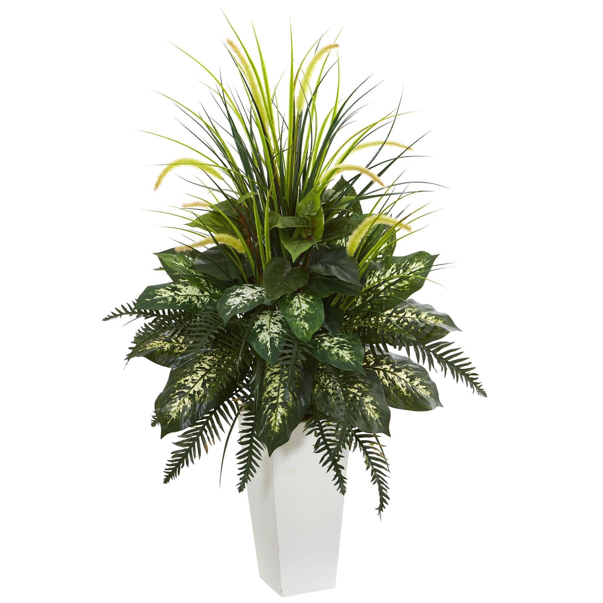 Nearly Natural Areca Palm Artificial Plant in White Tower Planter
