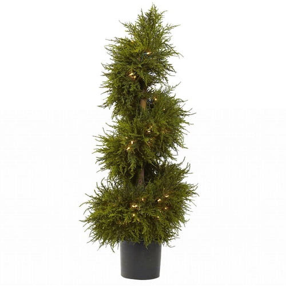 Elegant 40" Cedar Spiral Topiary with Built-in Lights, Potted