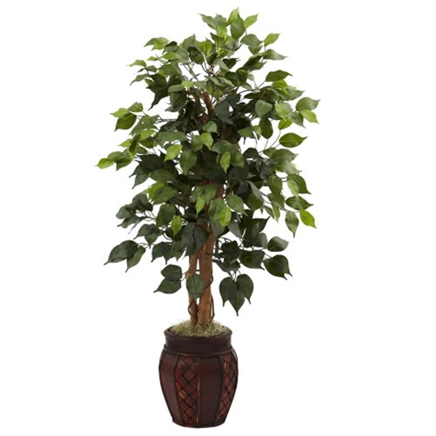 Nearly Natural 44" Plastic Ficus Tree Artificial Plant with Decorative Planter, Green