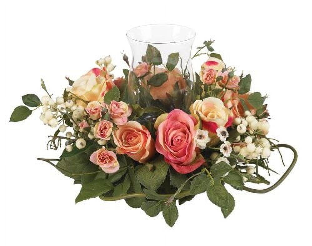 Pastel Silk Rose Floral Centerpiece with Lights