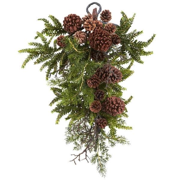 Festive Pine & Pine Cone 28" Teardrop Garland in Green/Brown