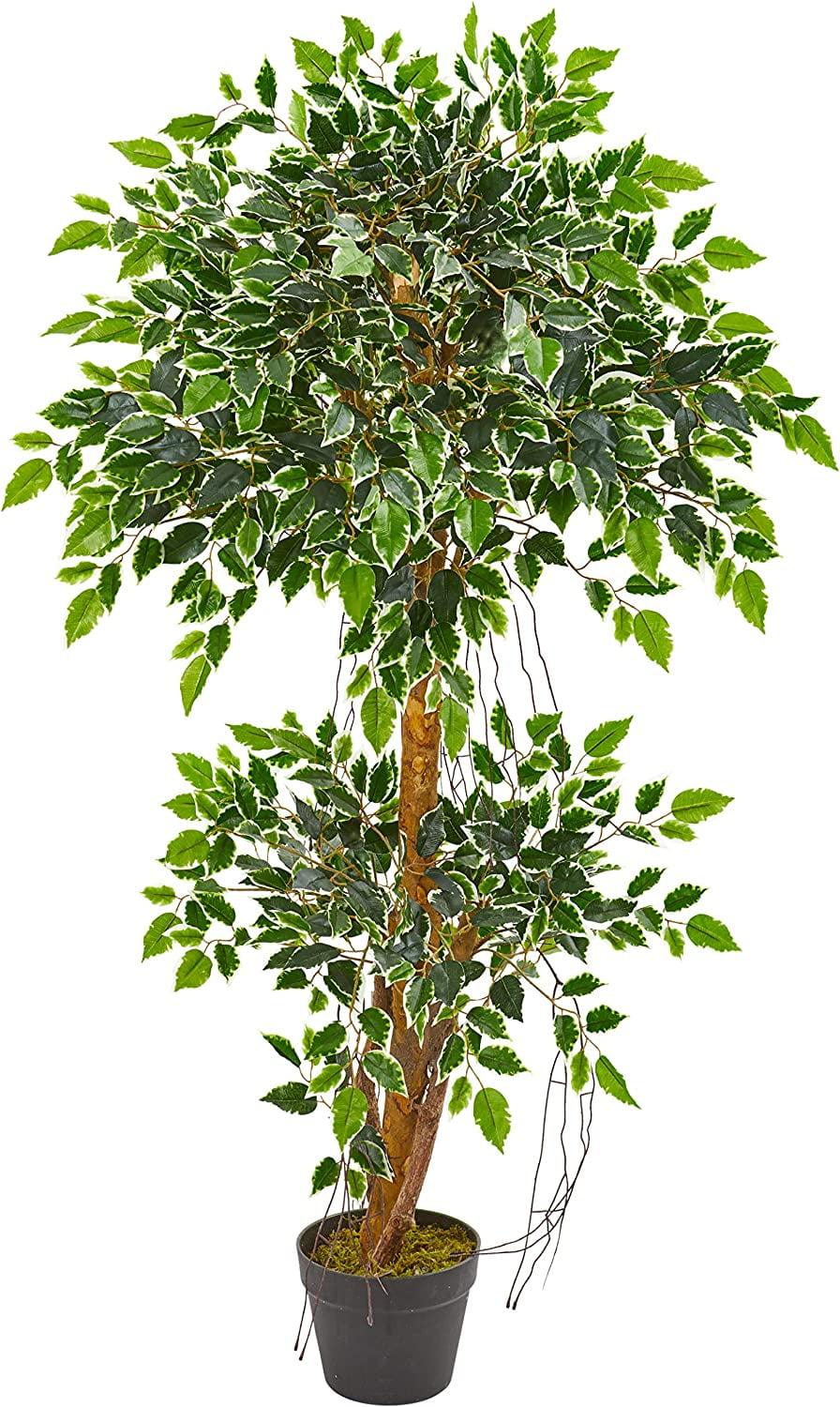 4ft Variegated Green Faux Ficus Potted Plant