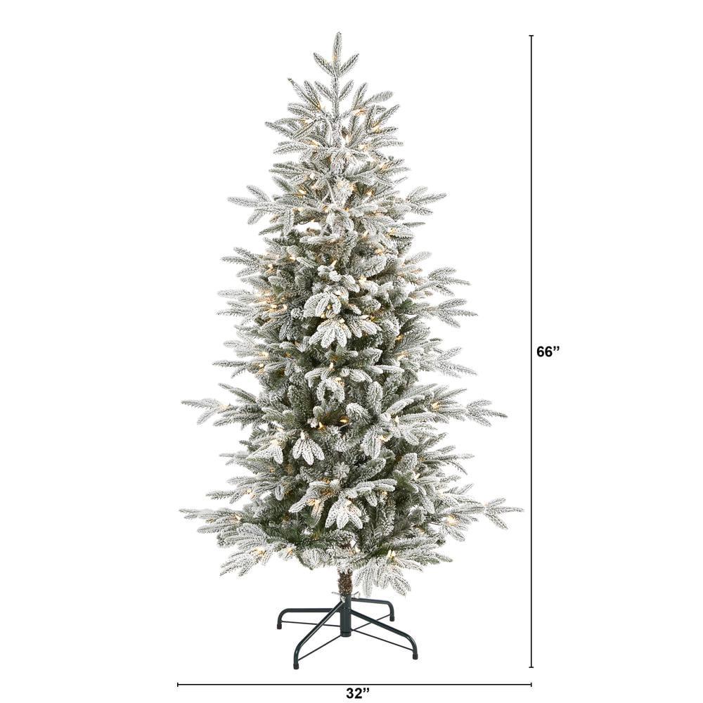 Nearly Natural 5.5’ Flocked Manchester Spruce Prelit LED Artificial Christmas Tree