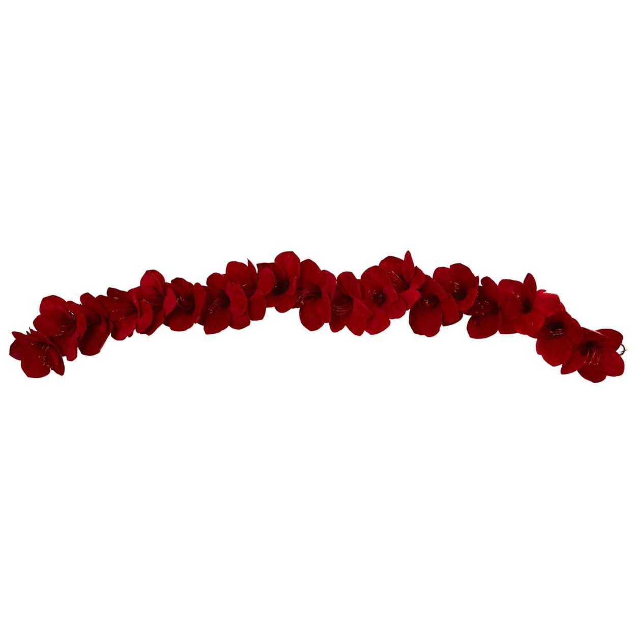 Nearly Natural 5' Amaryllis Silk Garland: Indoor Faux Floral Decor, Unlit Polyester & Plastic, Wall Accent