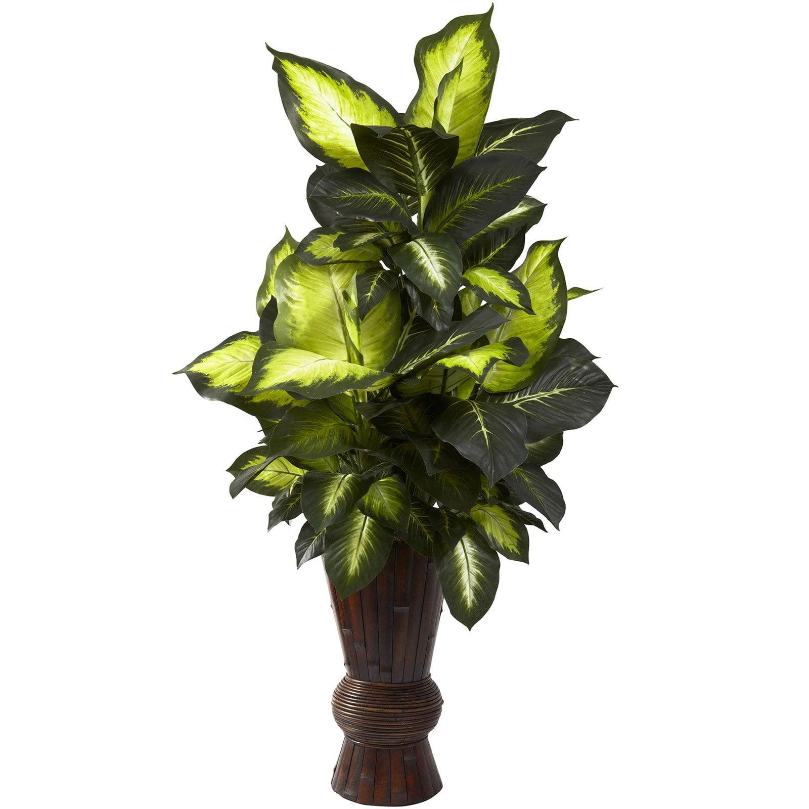 Nearly Natural 50-in Golden Dieffenbachia w/Bamboo Planter