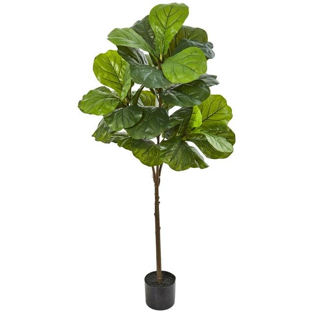 Gracie Oaks Fig 54'' Faux Fiddle Leaf Fig Tree in Stone Pot
