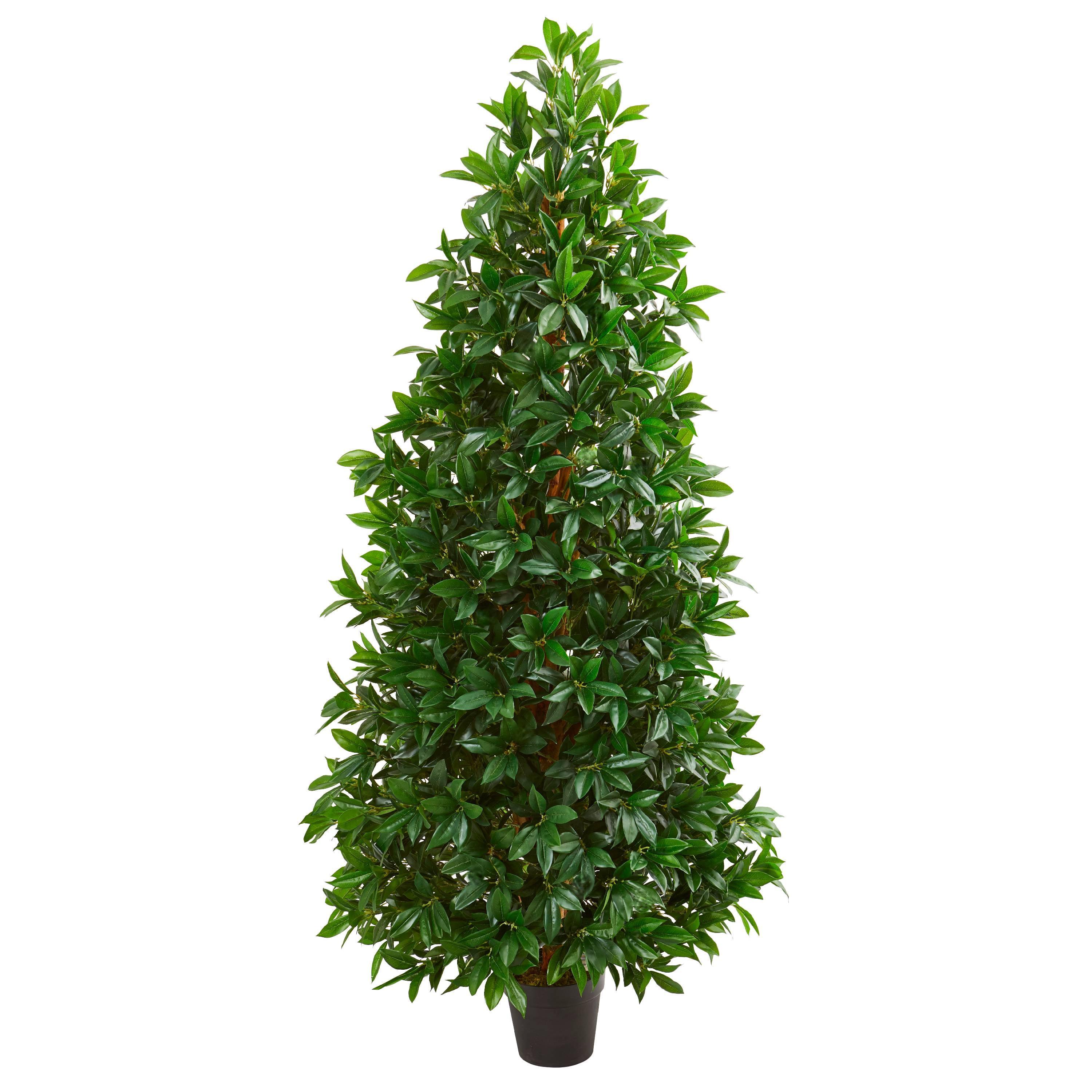 5-Foot Green Plastic Bay Leaf Cone Topiary Tree