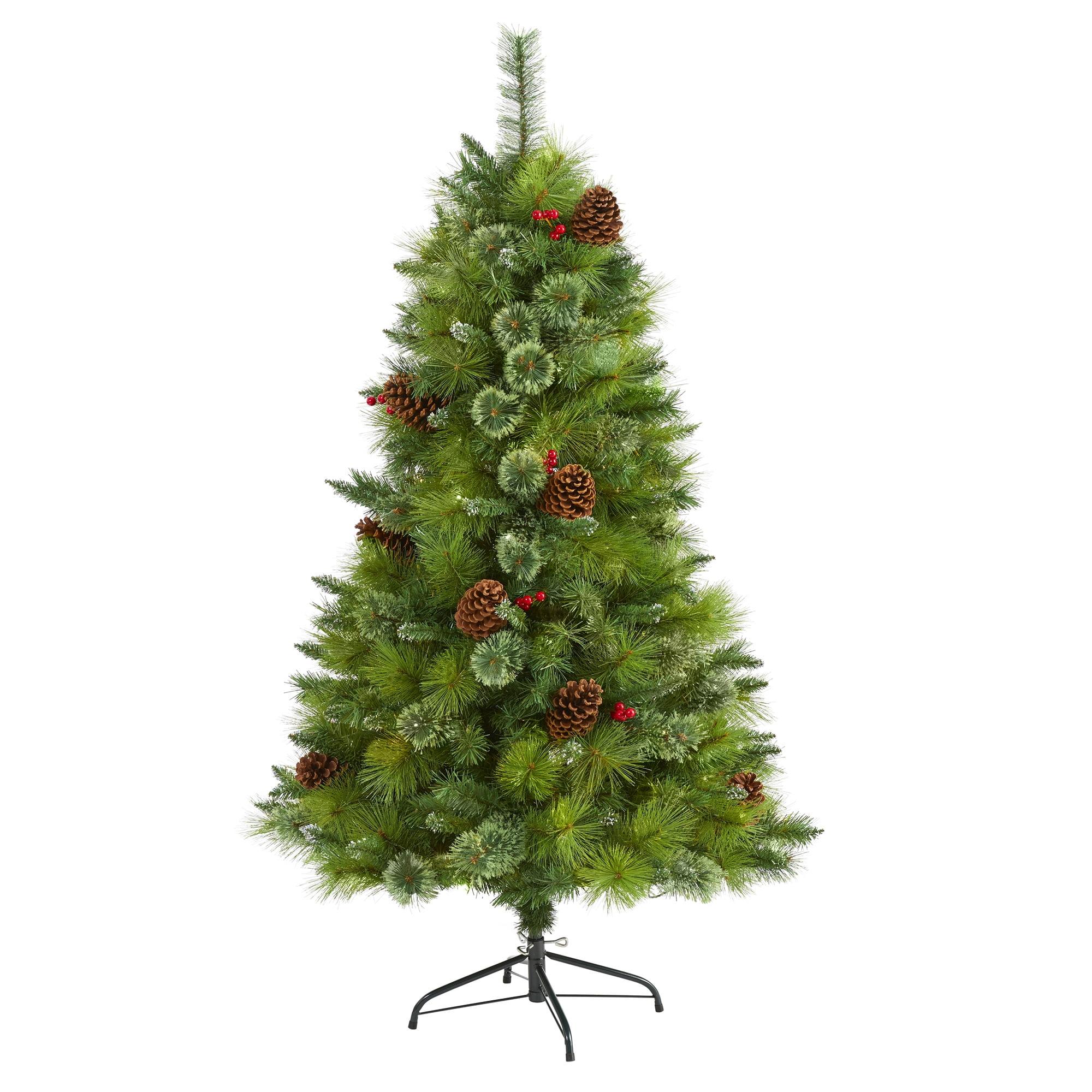 5ft Green Pine Artificial Christmas Tree with Pine Cones and LED Lights