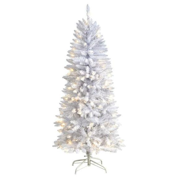 Nearly Natural 5-ft Slim White Artificial Christmas Tree with 150 Warm White LED Lights and 491 Bendable Branches