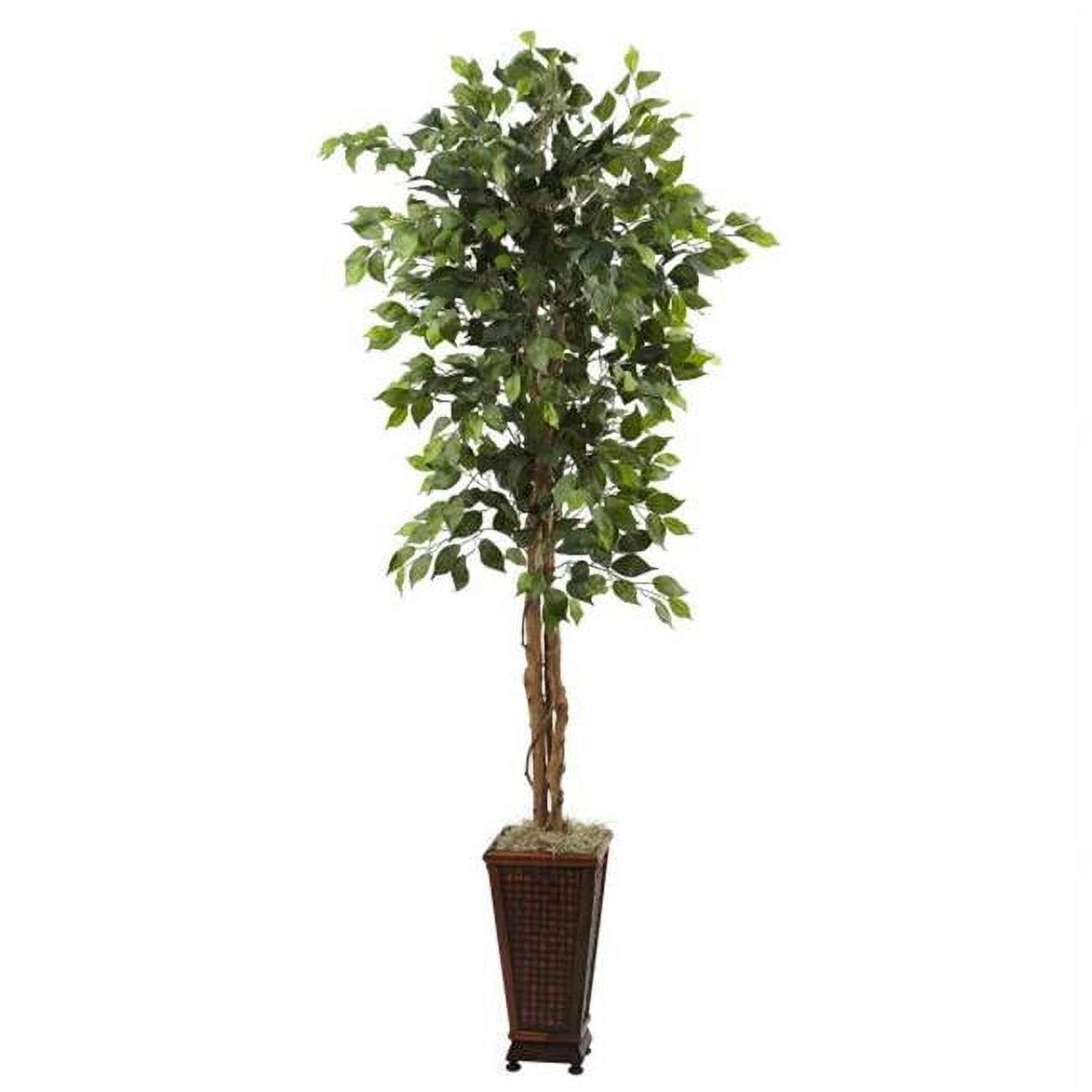 Nearly Natural 6.5' Ficus Artificial Tree with Decorative Planter, Green