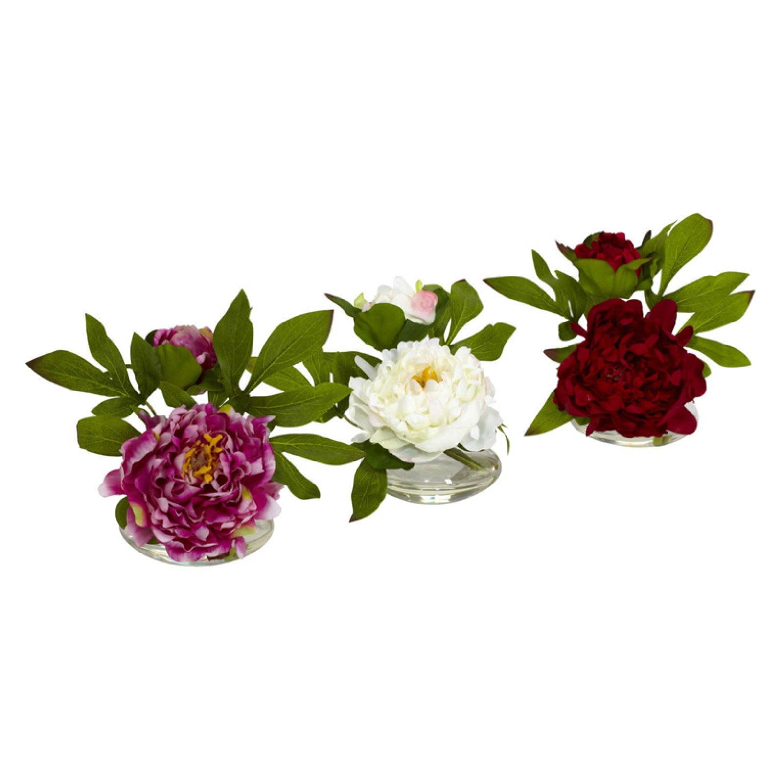 Charming Trio Peony 13" Outdoor Tabletop Arrangement Set