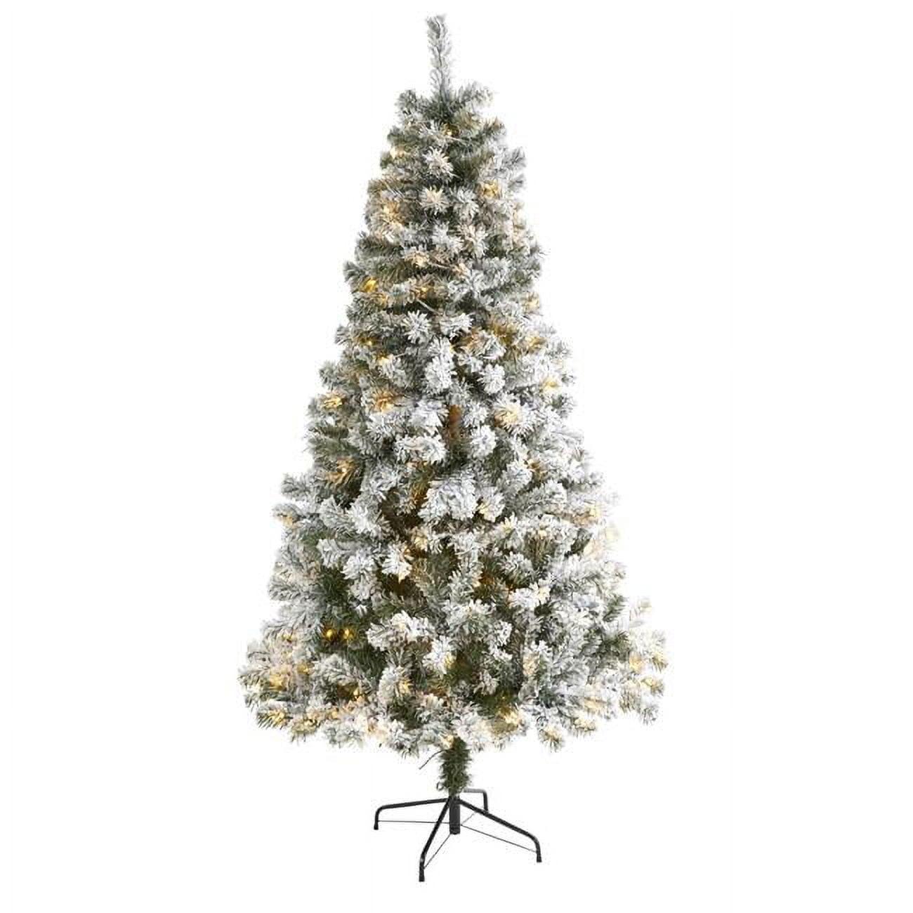 6ft Nearly Natural Pre-Lit LED Flocked West Virginia Fir Artificial Christmas Tree Clear Lights