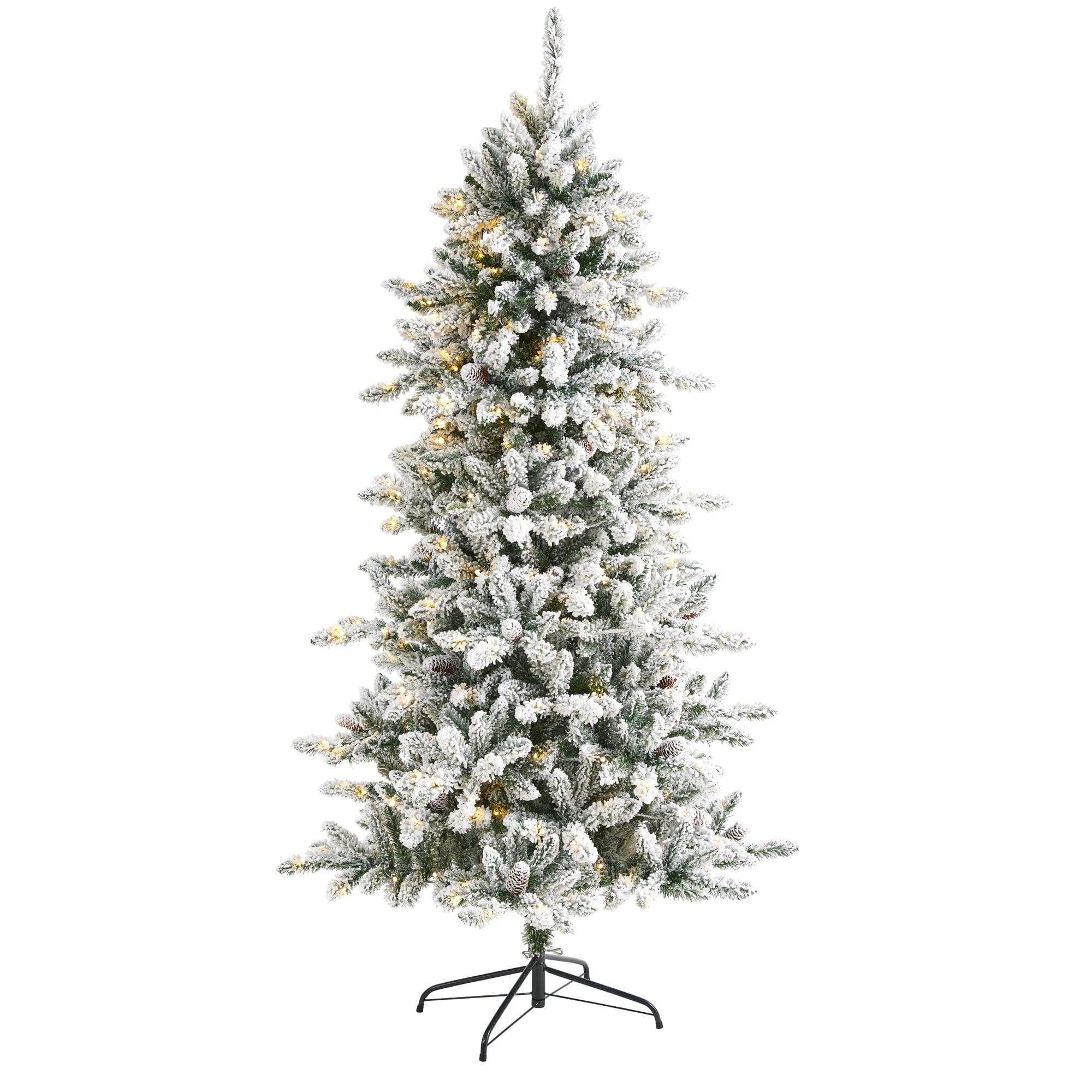 6ft Nearly Natural Pre-Lit LED Flocked Livingston Fir with Pinecones Artificial Christmas Tree Clear Lights: Indoor Holiday Decor