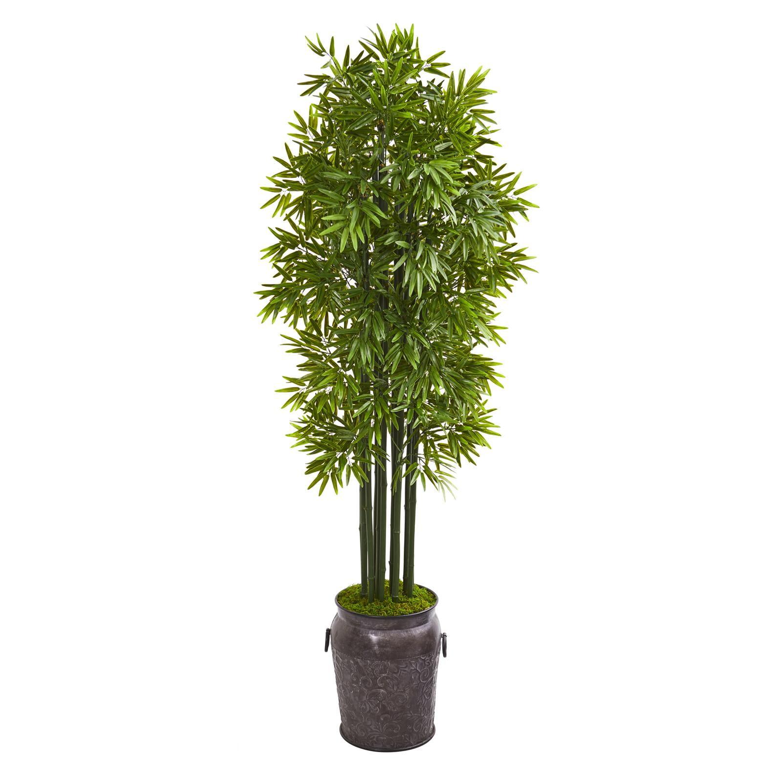 Outdoor Summer 6' UV-Resistant Potted Bamboo Arrangement in Metal Planter