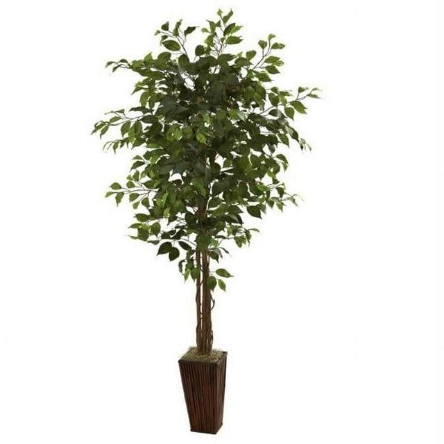 Nearly Natural 6-ft Ficus Tree with Bamboo Planter