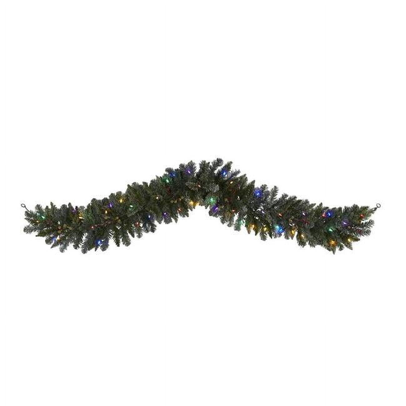 6' Flocked Pine Garland with Multicolor LED Lights