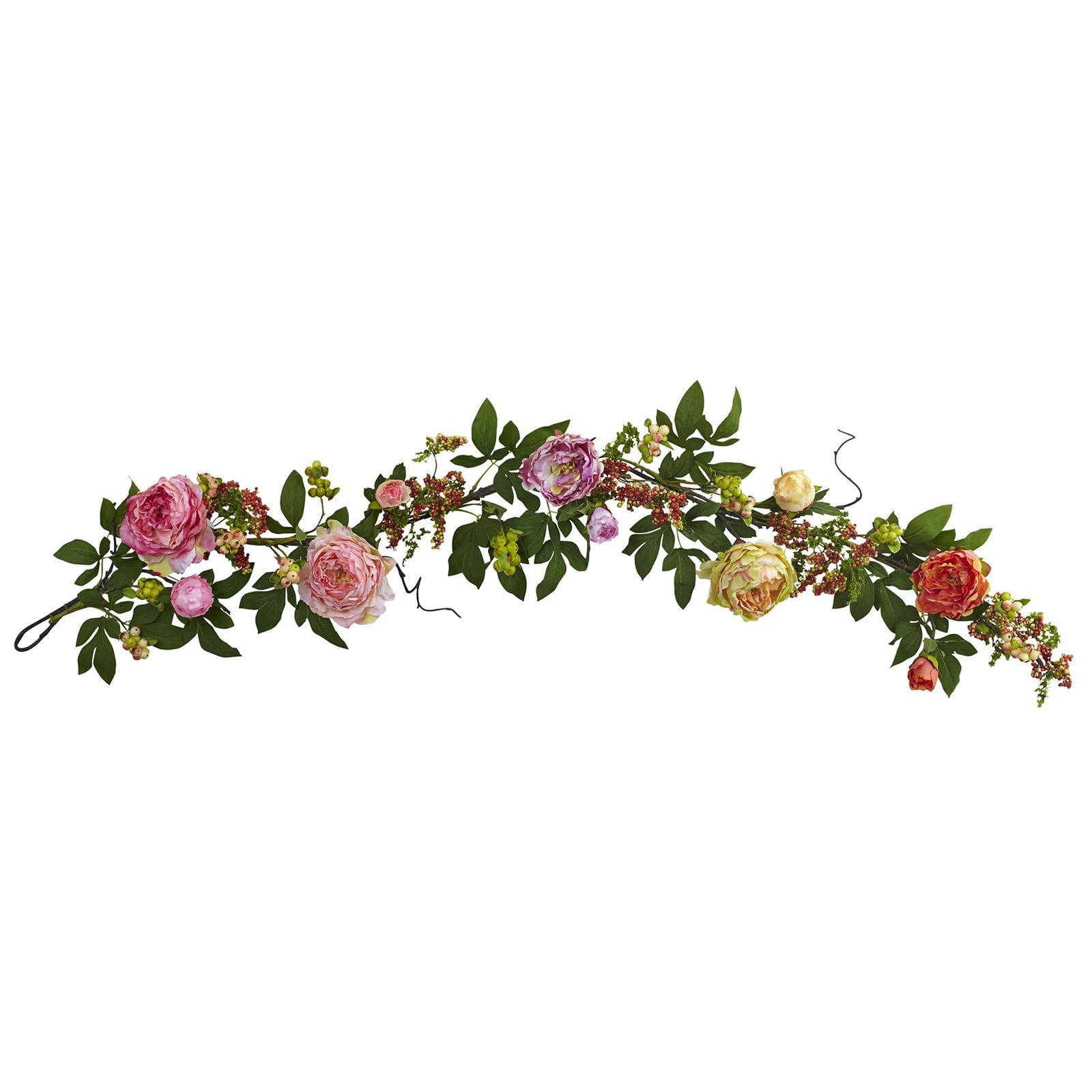 Springtime Elegance 31" Multicolor Peony & Berry Outdoor Garland