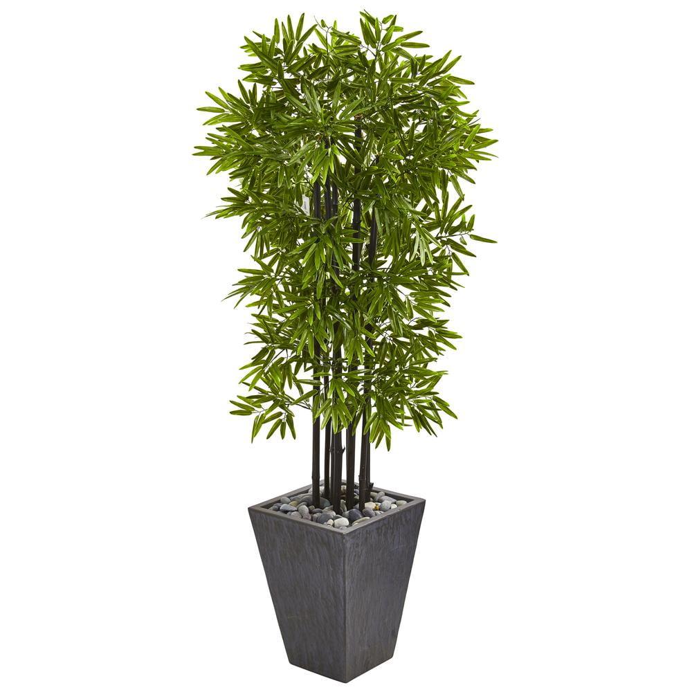 Nearly Natural 61-in Bamboo Artificial Tree with Black Trunks in Slate Planter (Indoor/Outdoor)