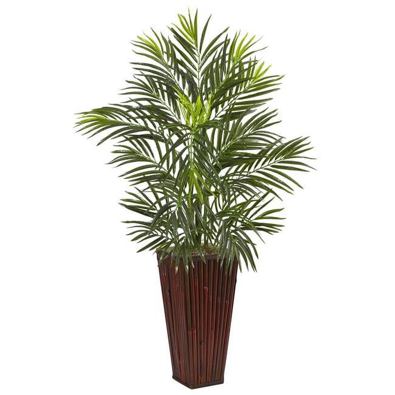 Lush Tropical Faux Areca Palm in Decorative Bamboo Planter