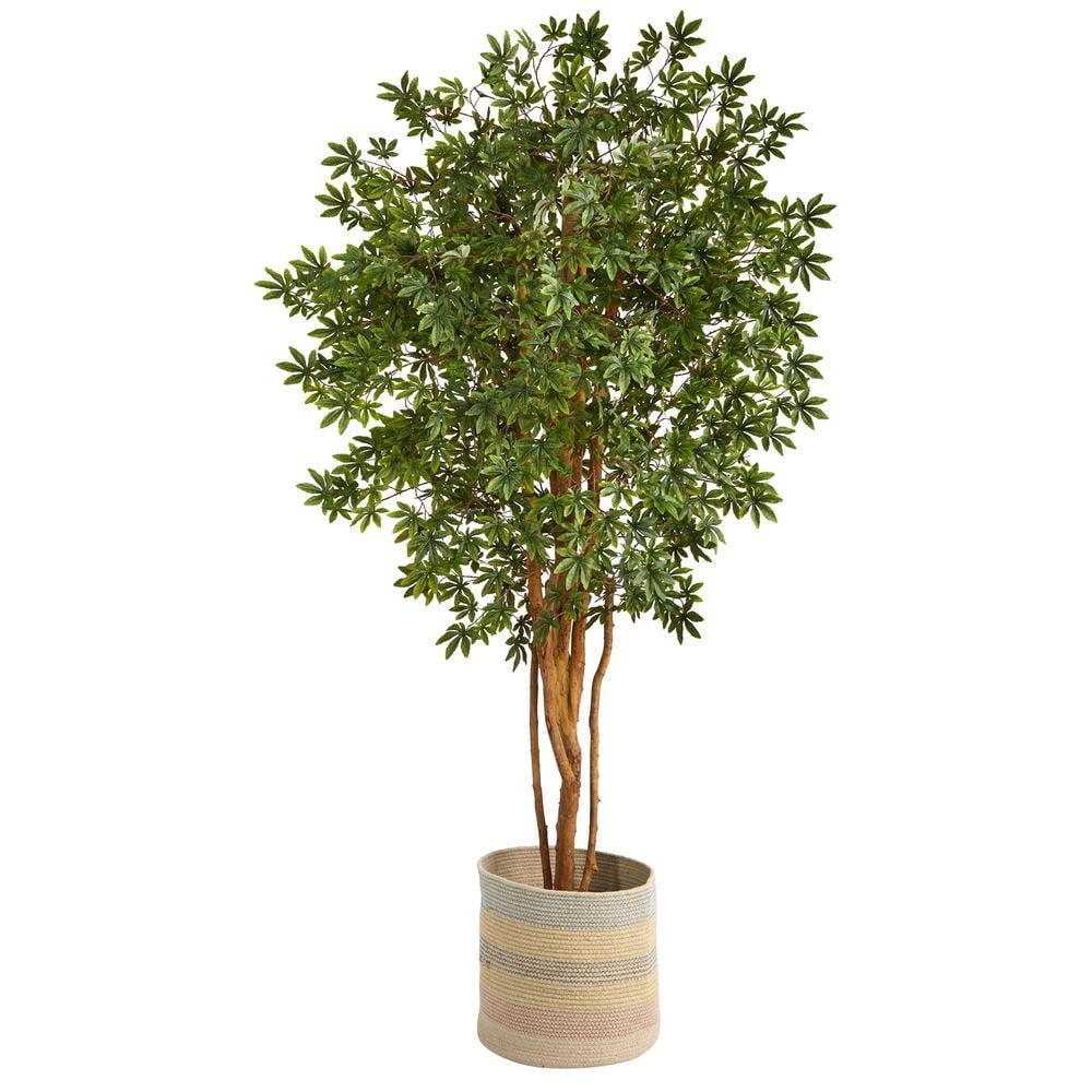 Nearly Natural 6-ft Japanese Maple Artificial Tree in Handmade Natural Cotton Multicolored Woven Planter