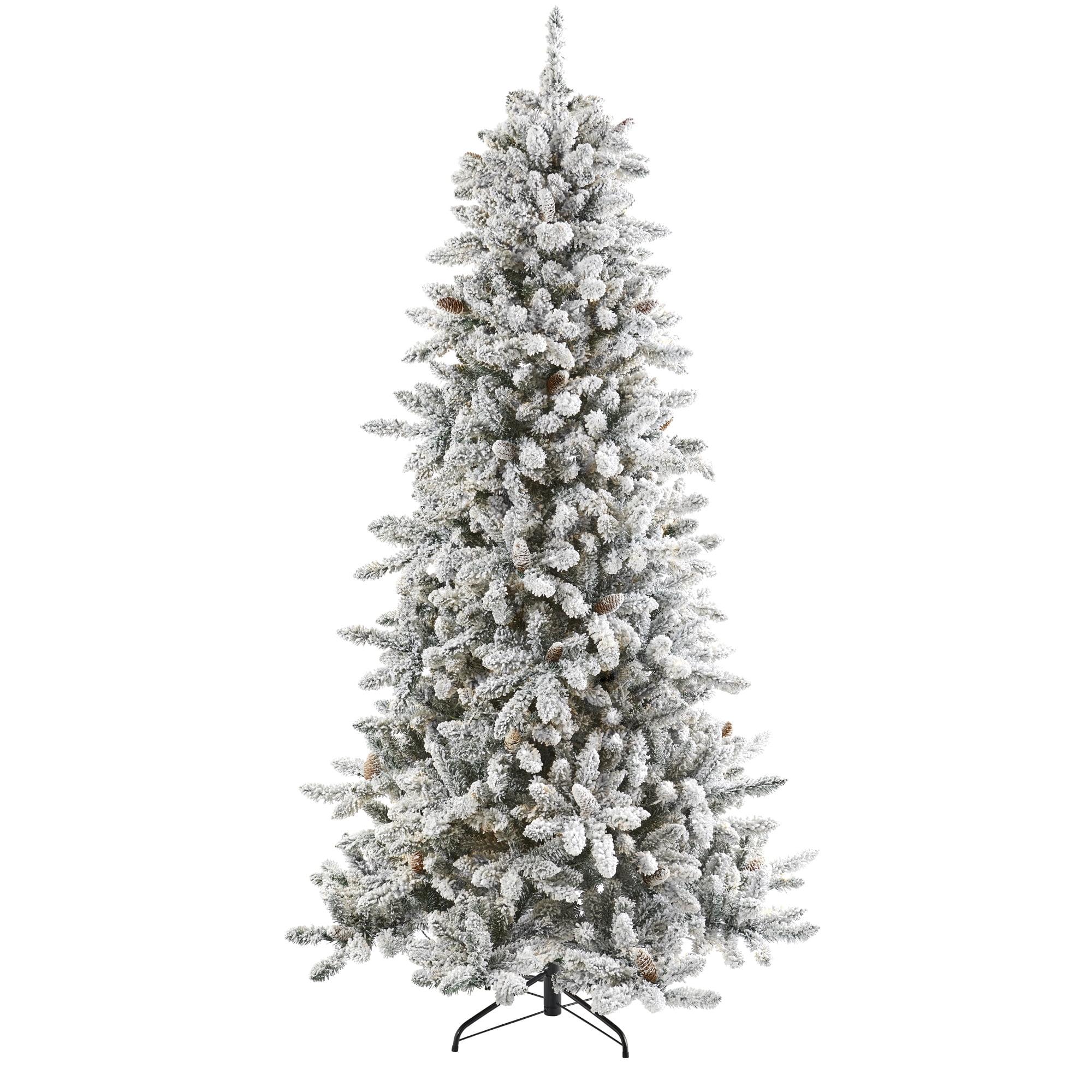 Nearly Natural Pre-Lit LED Flocked Livingston Fir Artificial Christmas Tree with Pinecones Clear Lights