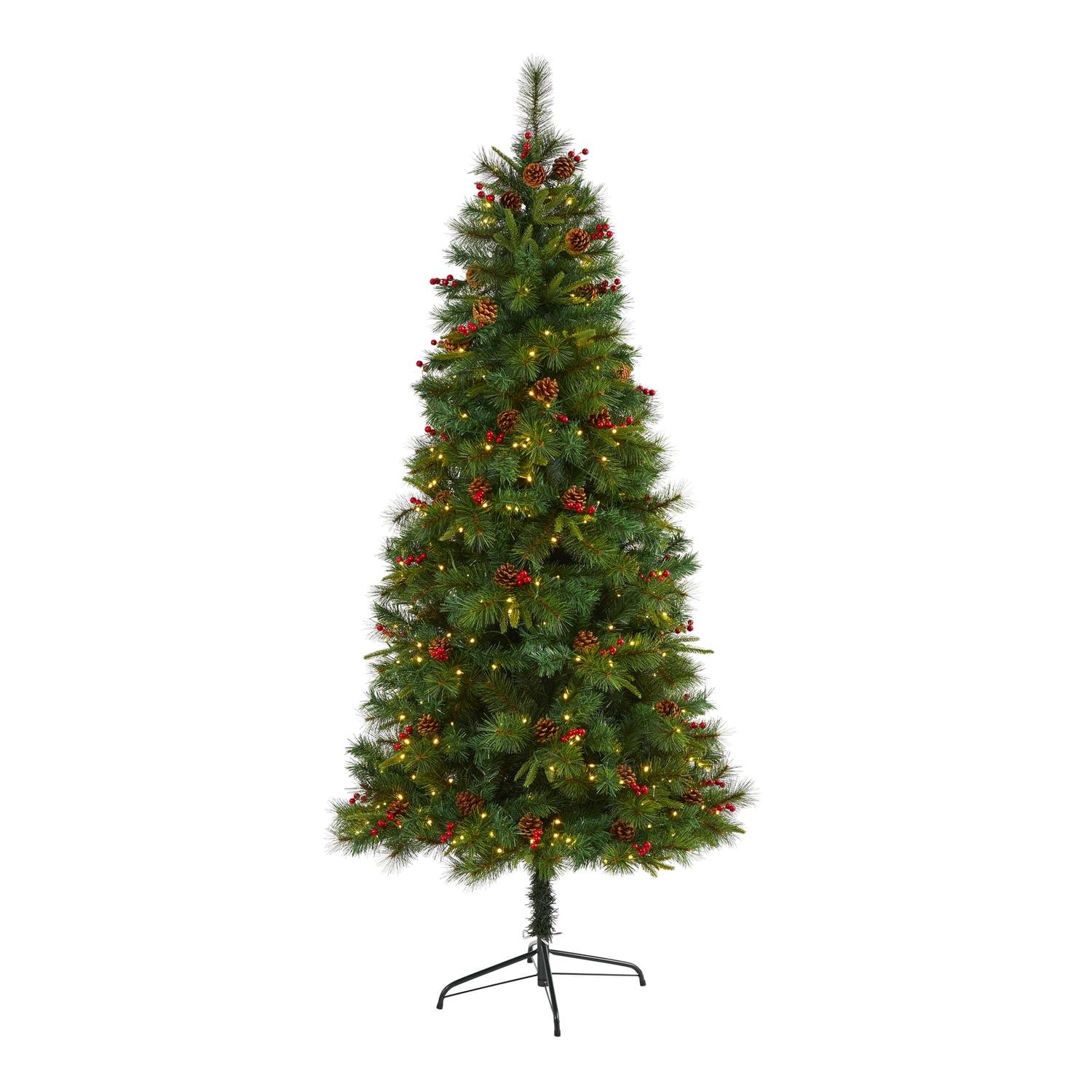 Nearly Natural 7ft. Mixed Pine Artificial Christmas Tree with 350 Clear LED Lights, Pine Cones and Berries