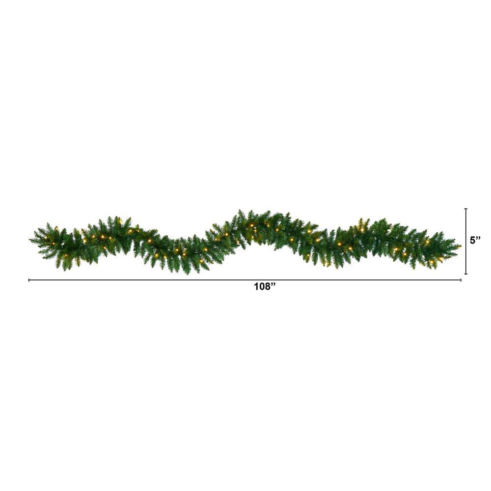 Nearly Natural 9’ Christmas Pine Artificial Garland with 50 Warm White LEDs Lights