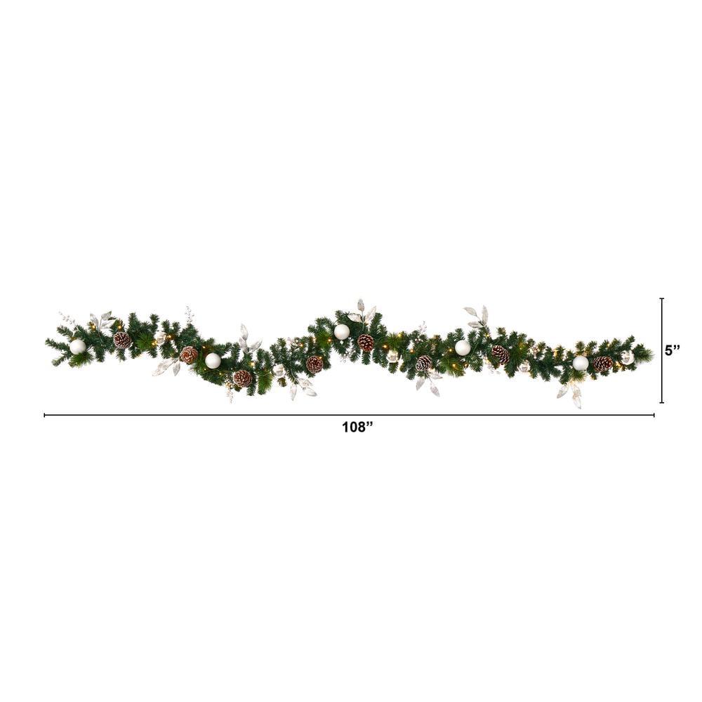 Nearly Natural 9’ Ornament and Pinecone Artificial Christmas Garland with 50 Clear LED Lights
