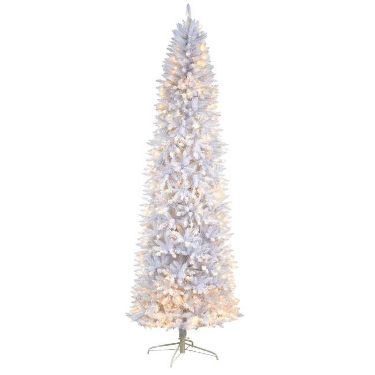 Nearly Natural 9-ft Slim White Artificial Christmas Tree with 600 Warm White LED Lights and 1860 Bendable Branches