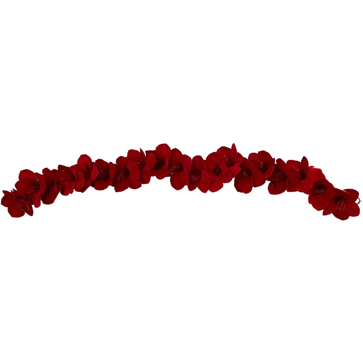 Nearly Natural 5' Amaryllis Silk Garland: Indoor Faux Floral Decor, Unlit Polyester & Plastic, Wall Accent