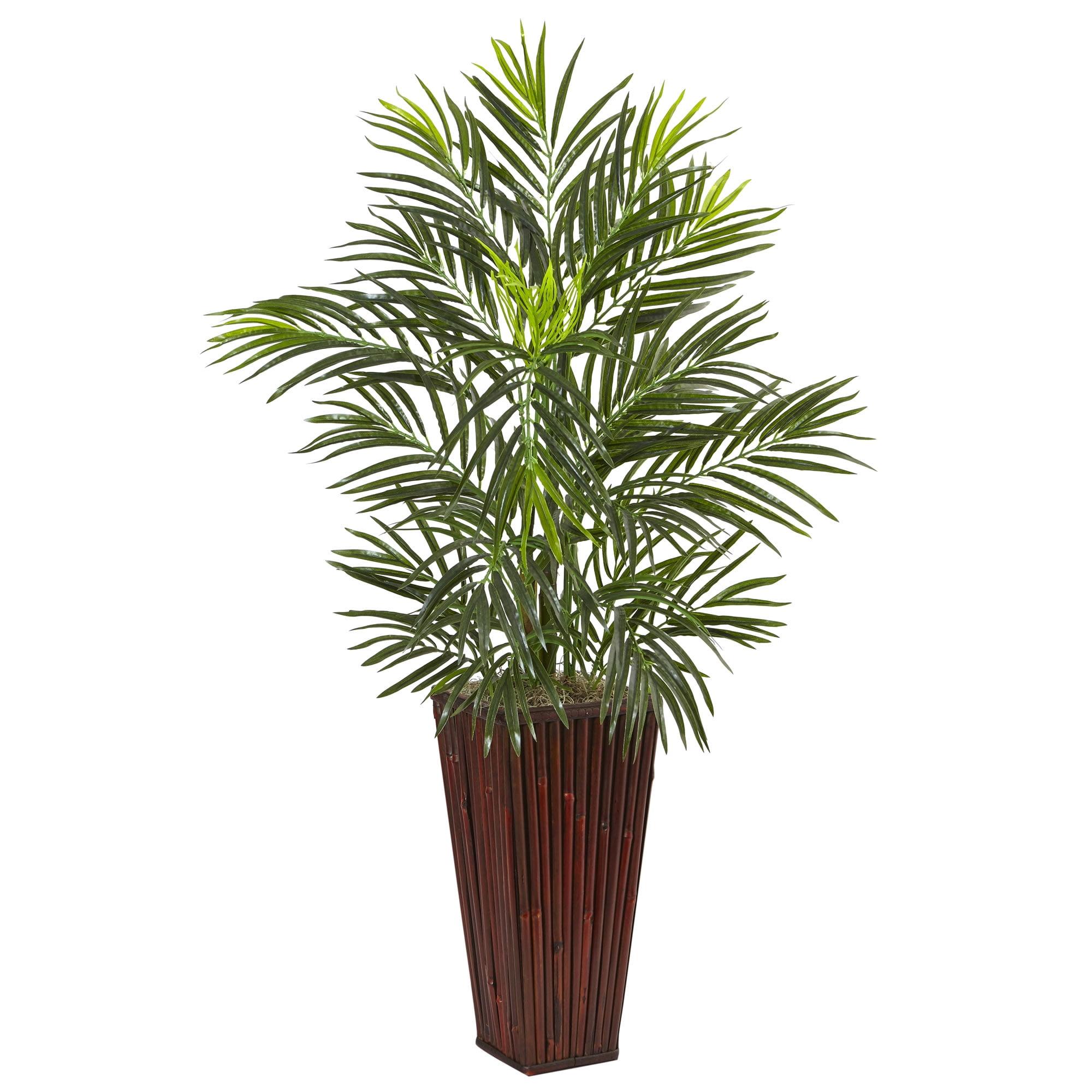 Nearly Natural 41-in Areca Palm in Bamboo Planter