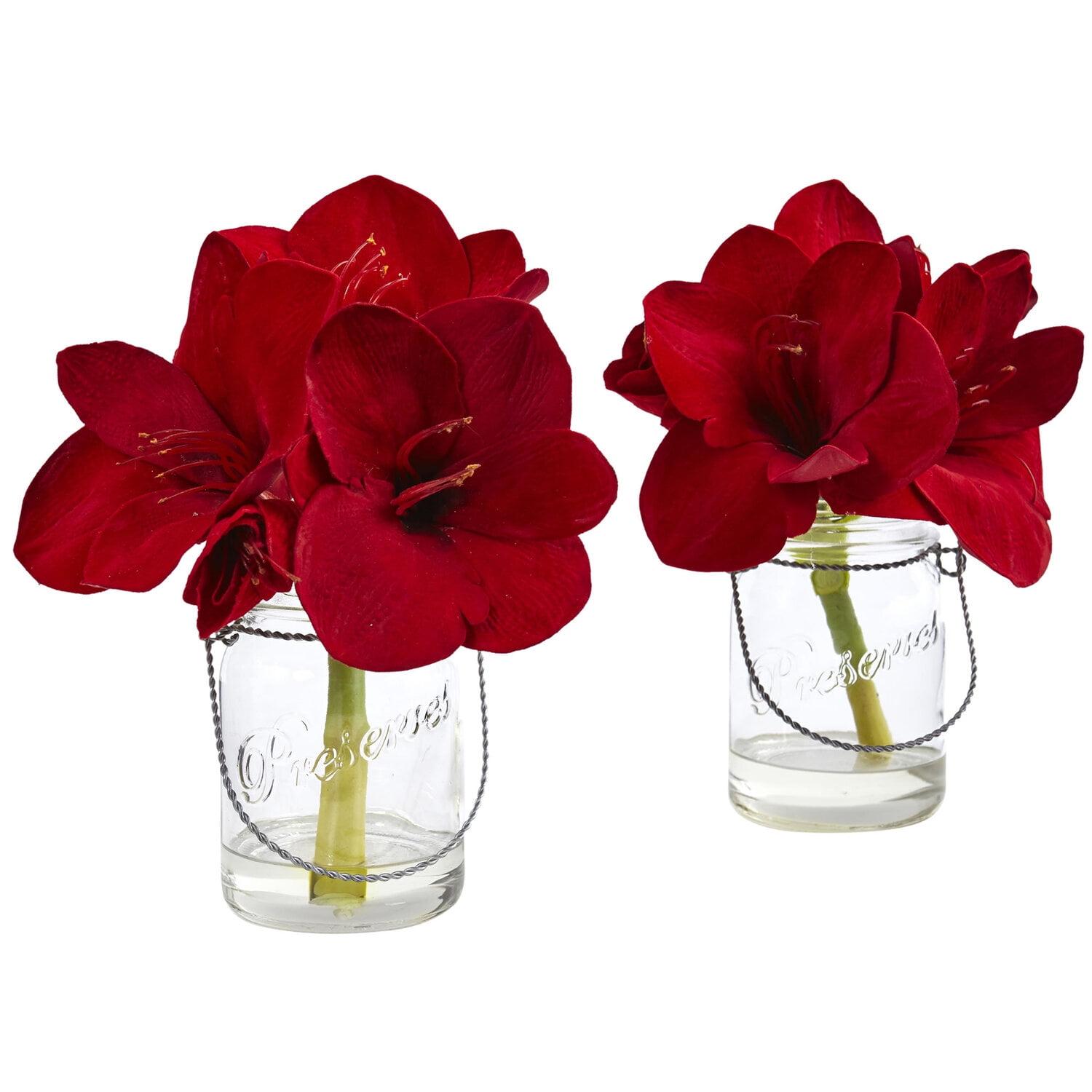 Amaryllis Bouquet Glass Table Centerpiece, 24"x8"