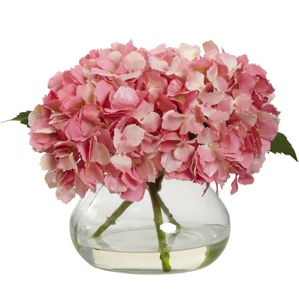 Nearly Natural Blooming Hydrangea with Vase Arrangement