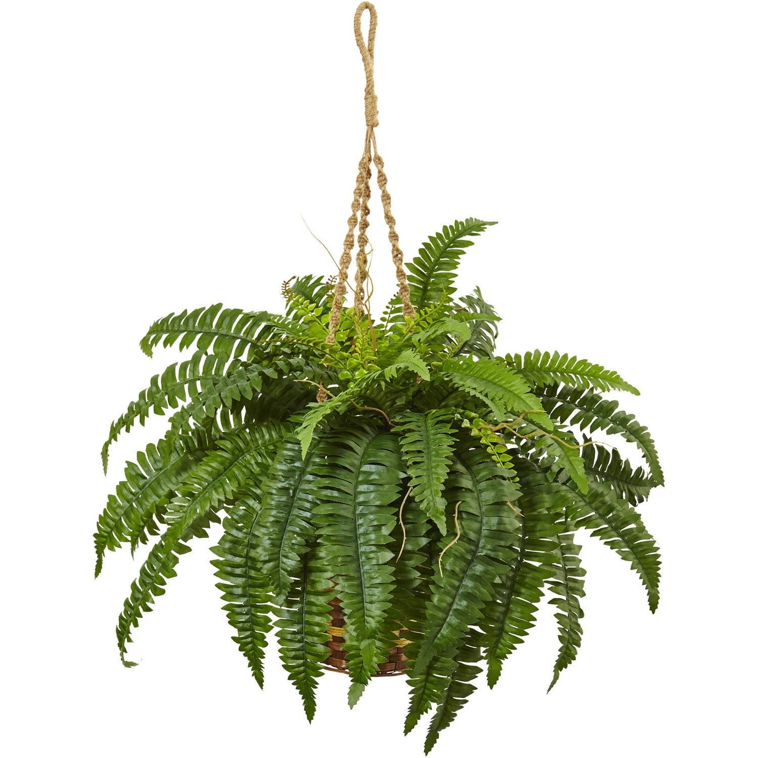 Nearly Natural Boston Fern Silk Hanging Basket