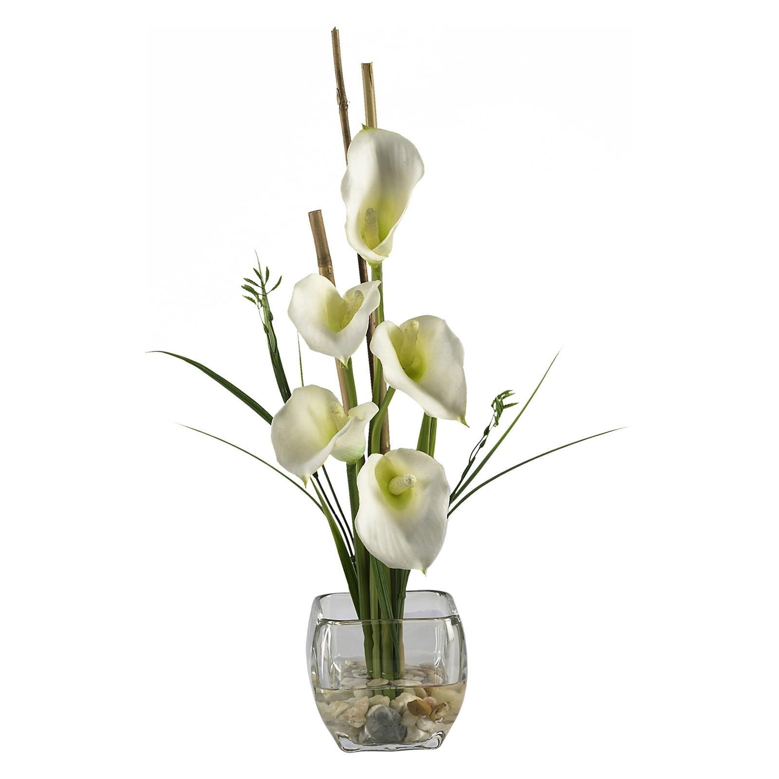 Off-White Calla Lily Artificial Flower Arrangement in Glass Vase