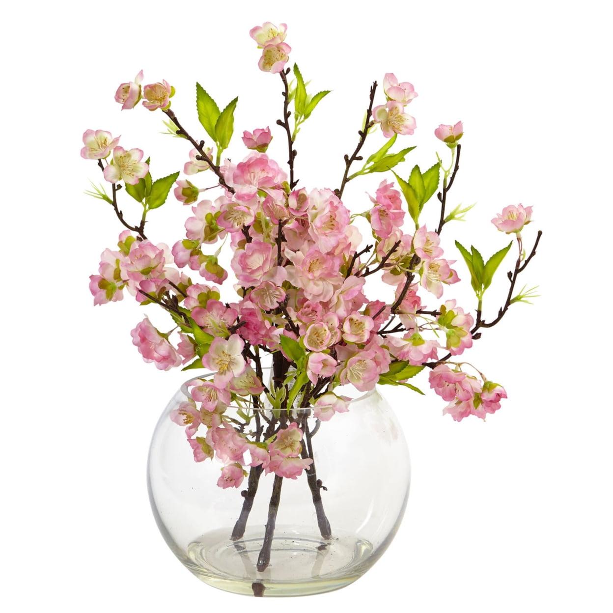 Large Pink Silk Cherry Blossom Arrangement in Clear Globe Vase