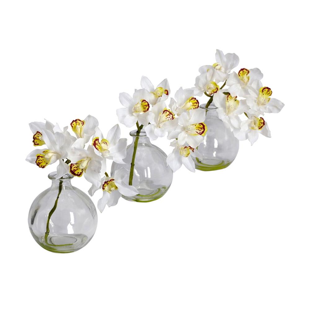Orchid Elegance Outdoor Tabletop Silk Flower Set in Glass Vases