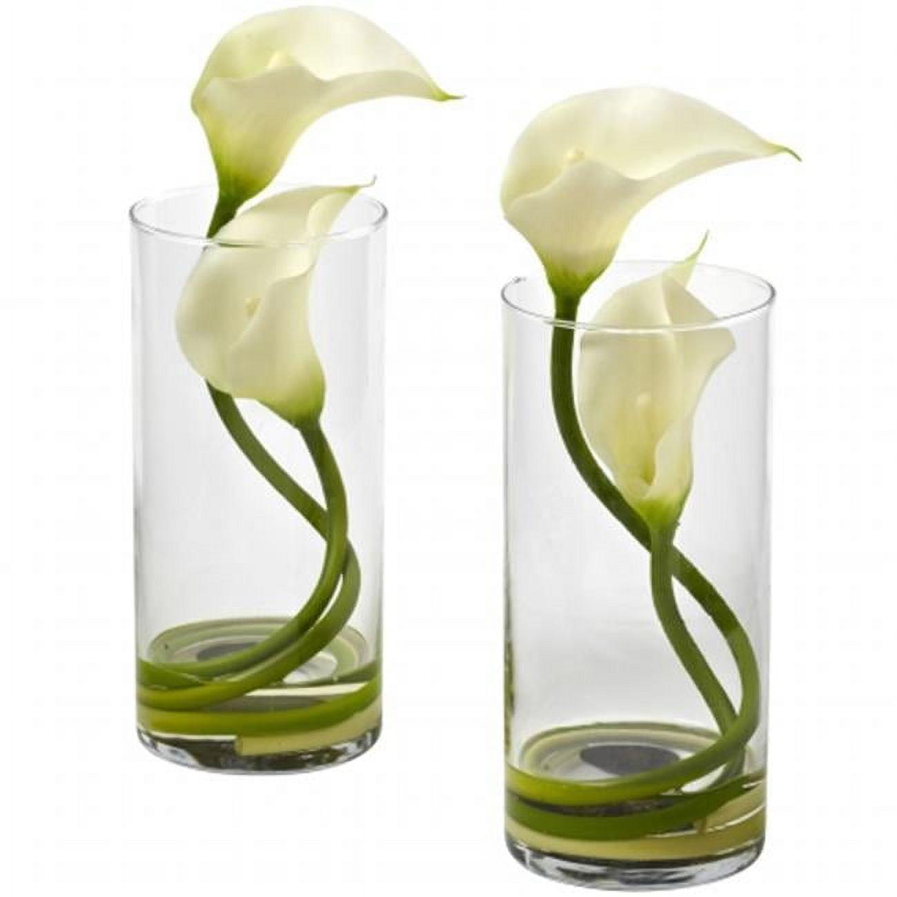 Elegant White Calla Lily 10.5" Faux Floral Arrangement in Glass Vase