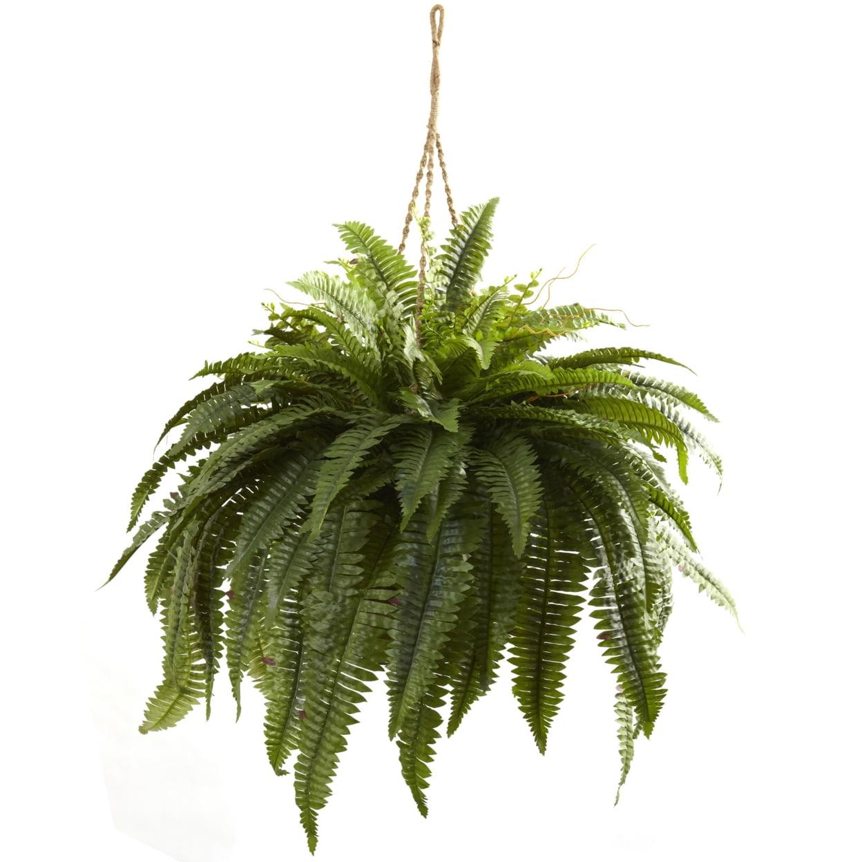 36" x 29" Artificial Boston Fern Hanging Basket - Nearly Natural: Indoor/Outdoor Decor, Porch Accent