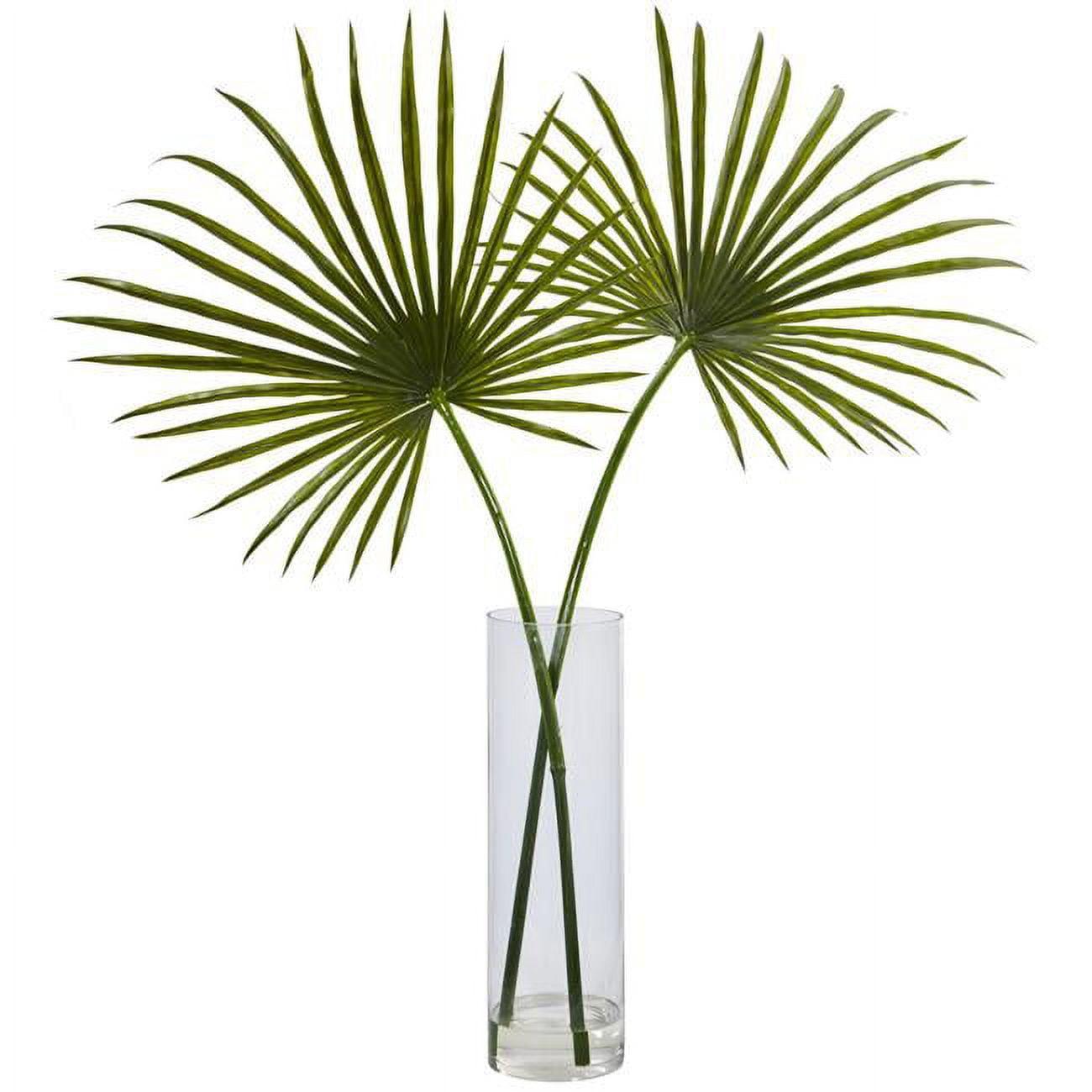 Nearly Natural 49" x 40" Artificial Fan Palm Arrangement in Glass Vase: Indoor Faux Foliage, Tabletop Decor