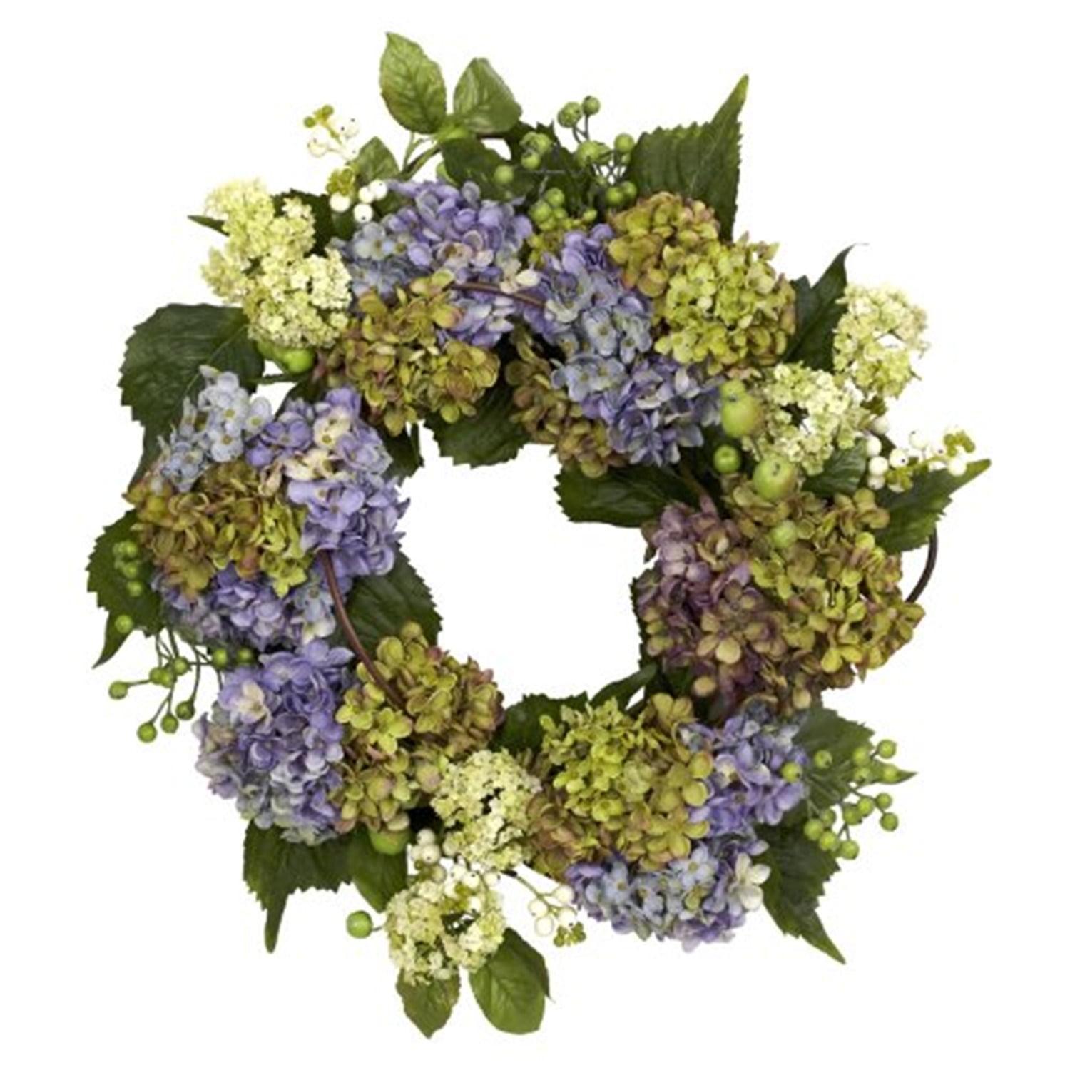 22-Inch Purple and Green Artificial Hydrangea Wreath