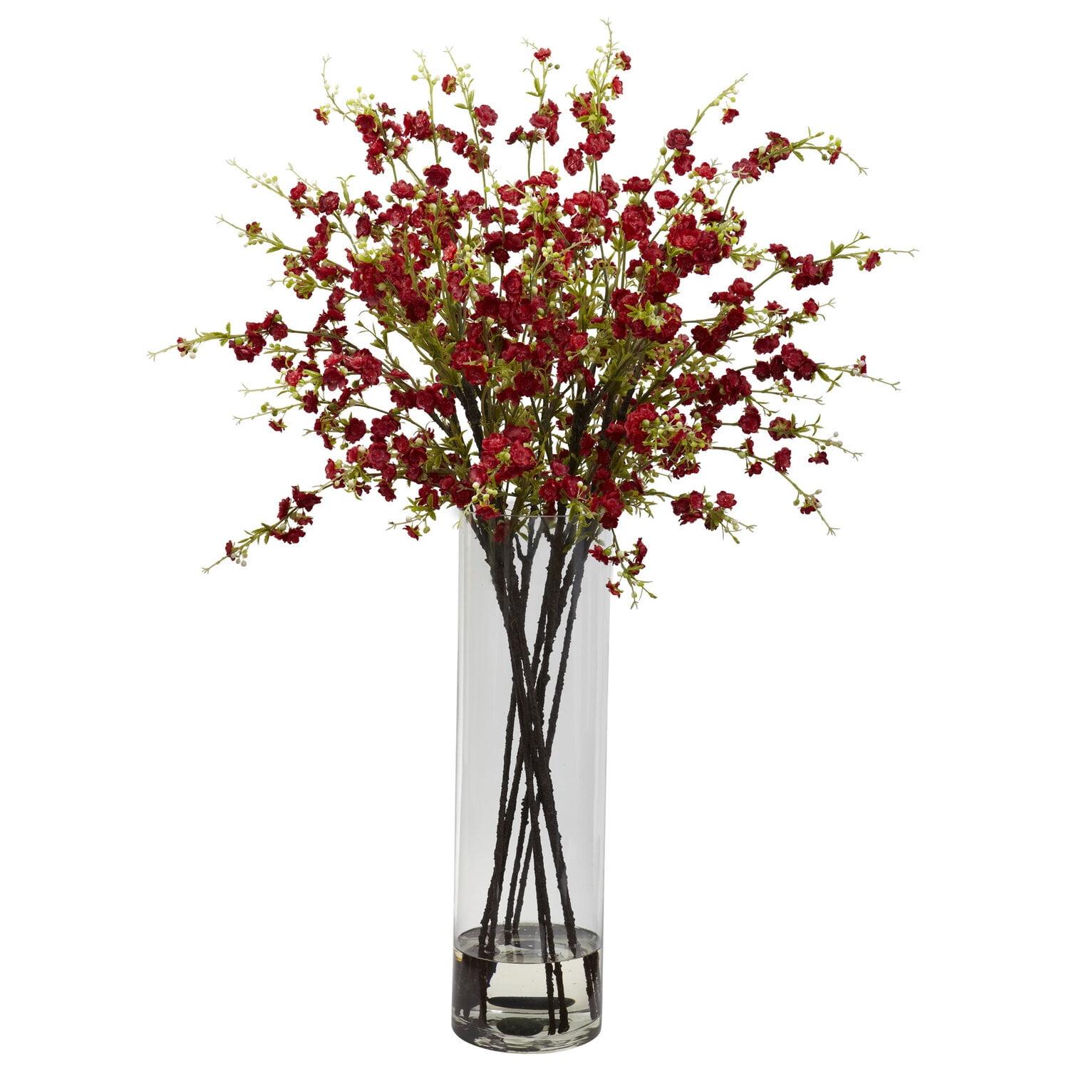 Giant Red Silk Cherry Blossom Arrangement with Clear Vase