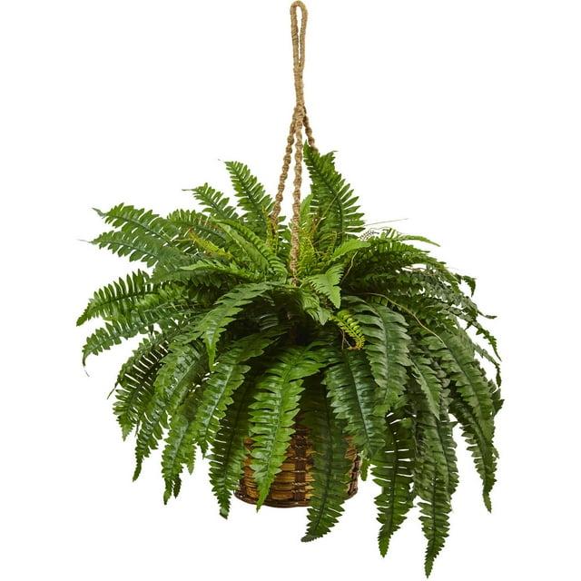 Nearly Natural Boston Fern Silk Hanging Basket