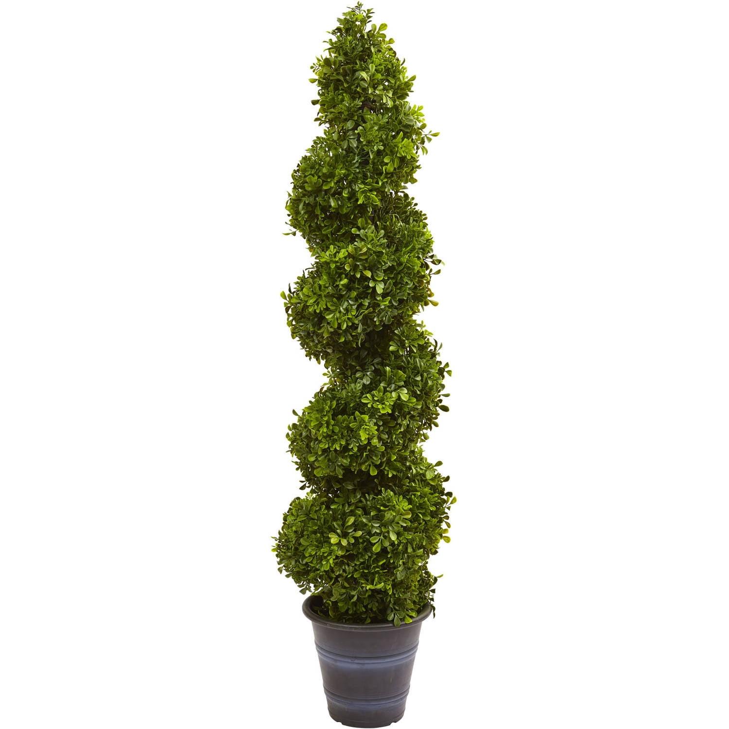 48'' Green Plastic Boxwood Spiral Topiary with Black Pot